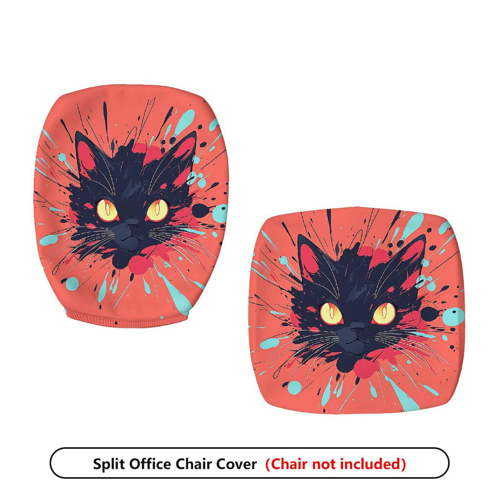 2-Piece Cat Splatter Art Abstract Colorful Halloween  Computer Chair Cover Set, Seat and Backrest