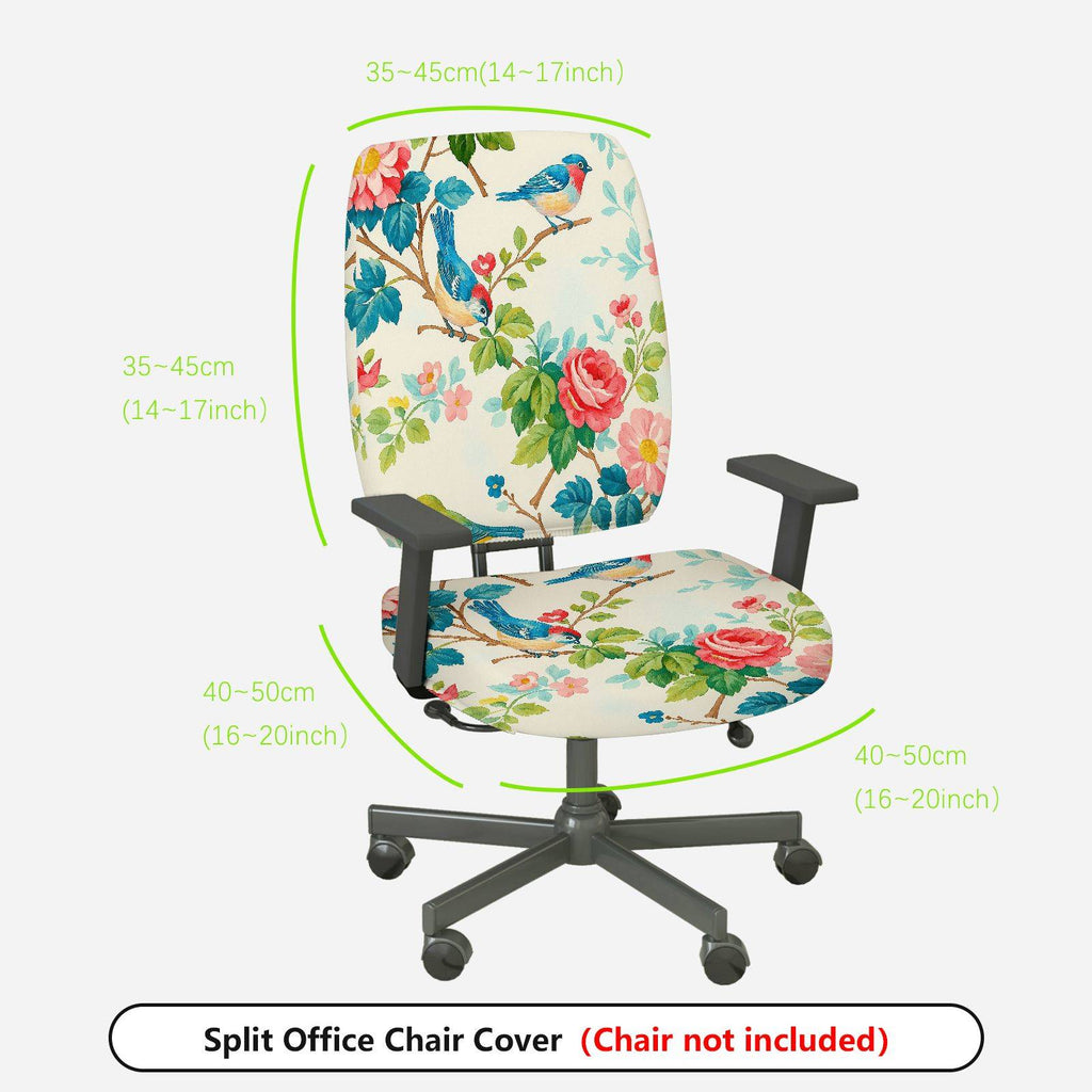 2-Piece Floral Bird Pattern Rose Spring Nature Garden  Computer Chair Cover Set, Seat and Backrest