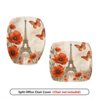 2-Piece Eiffel Tower Butterfly Flower Pattern  Computer Chair Cover Set, Seat and Backrest