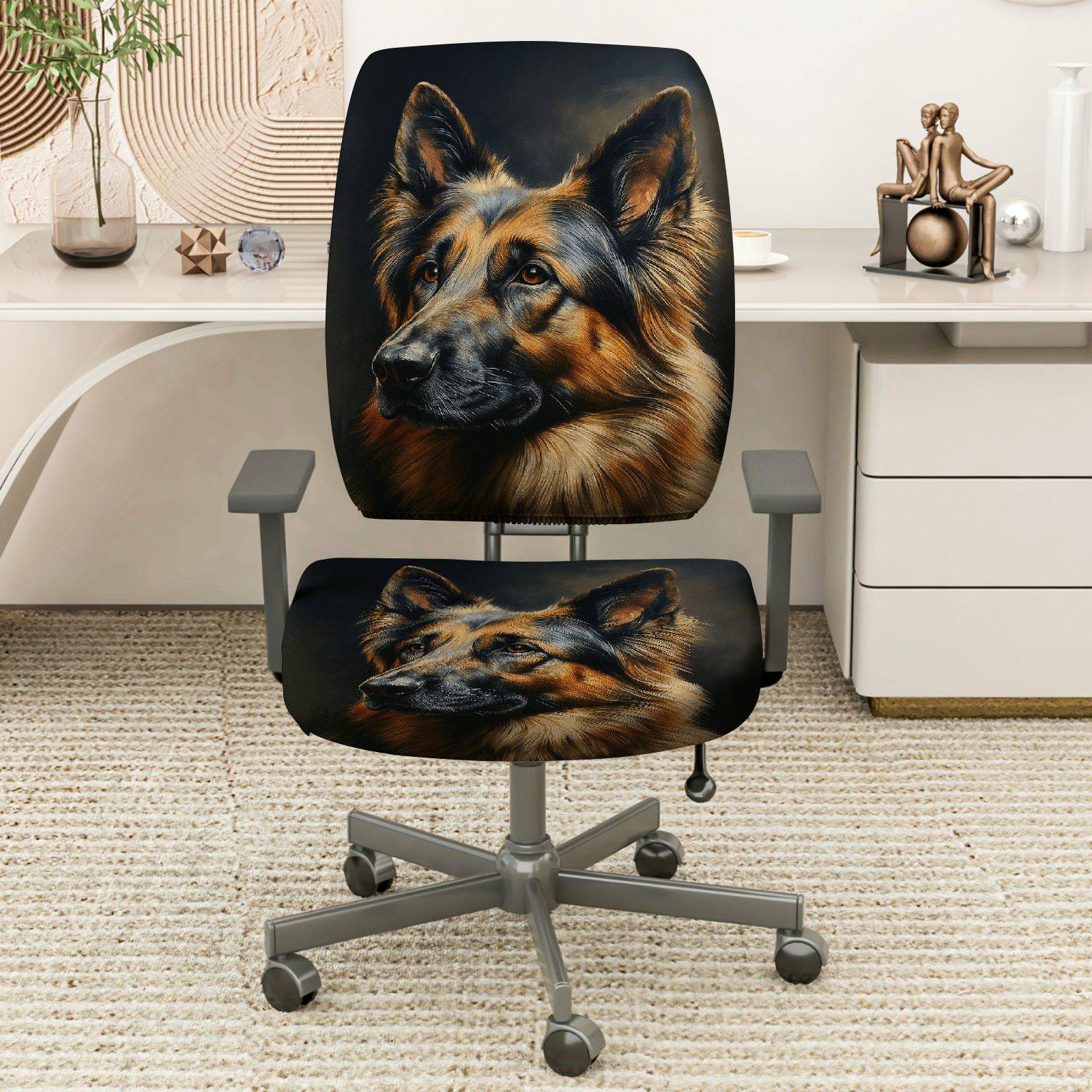 2-Piece German Shepherd Dog Animal  Computer Chair Cover Set, Seat and Backrest