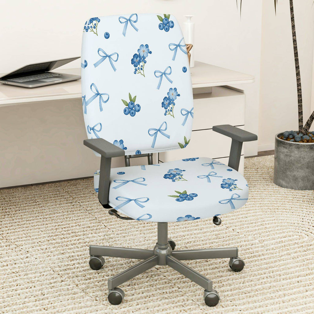 2-Piece Floral Bow Blueberry Pattern Cute  Computer Chair Cover Set, Seat and Backrest