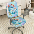 2-Piece Dolphin Ocean Flowers Animal  Computer Chair Cover Set, Seat and Backrest