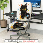 2-Piece Cute Black Cat Art  Computer Chair Cover Set, Seat and Backrest