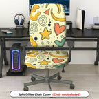 2-Piece Abstract Hearts Stars Swirls Yellow  Computer Chair Cover Set, Seat and Backrest