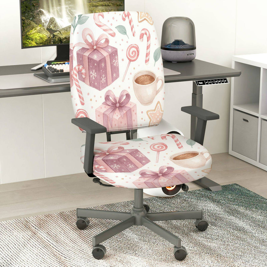 2-Piece Christmas festive gift coffee candy  Computer Chair Cover Set, Seat and Backrest