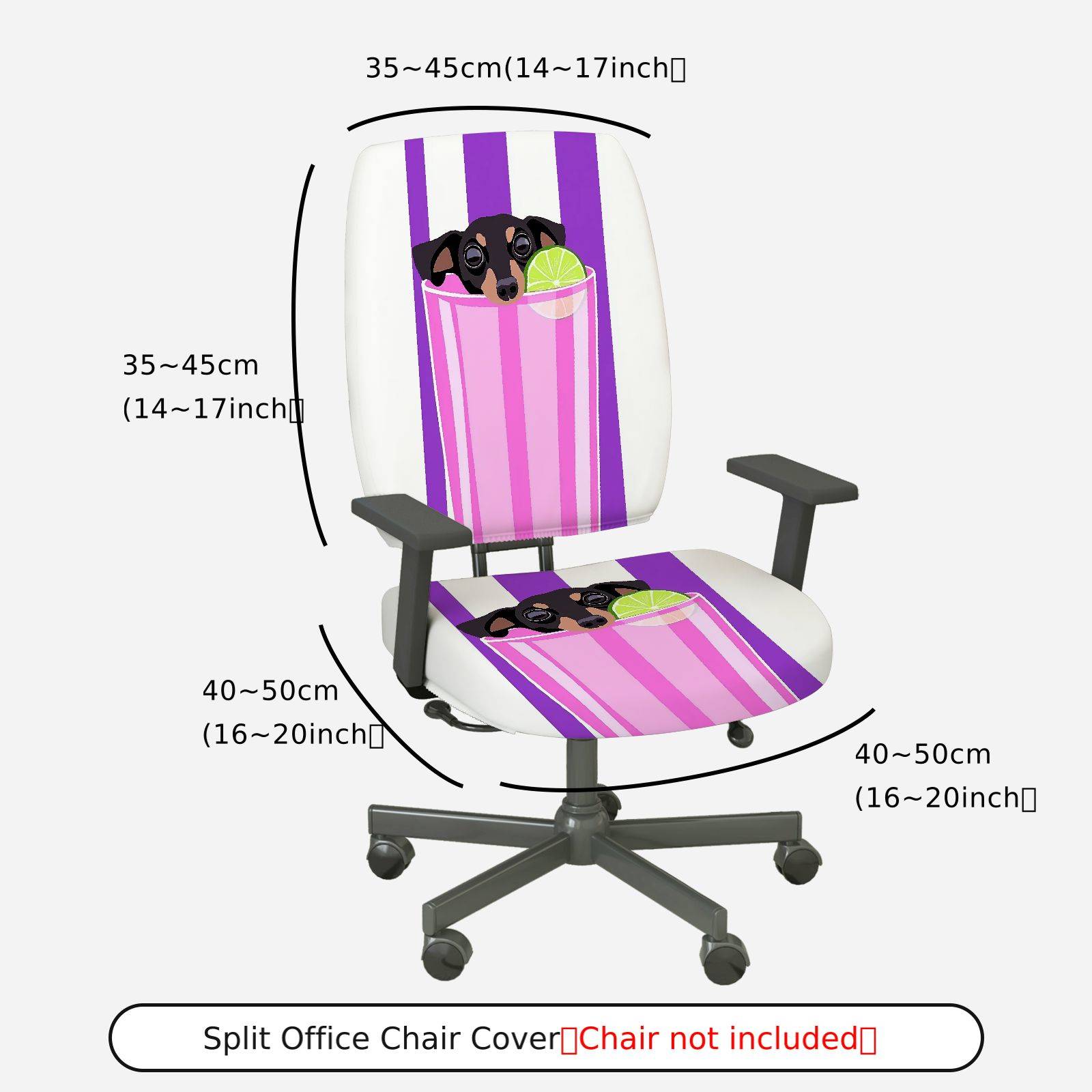 2-Piece Cute Dog Drink Pink Purple Stripe  Computer Chair Cover Set, Seat and Backrest