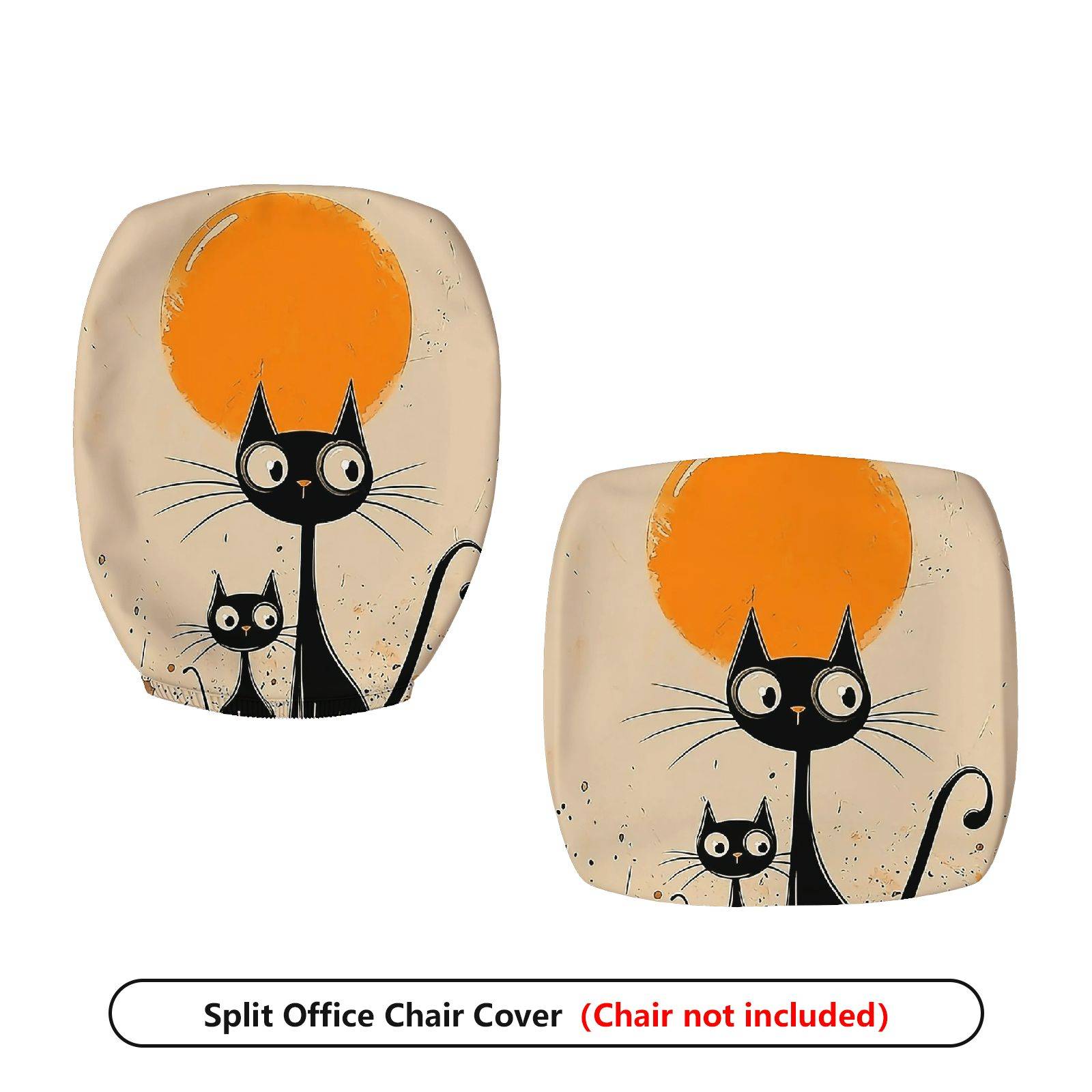 2-Piece Black Cat Moon Minimalist Art Fun Halloween  Computer Chair Cover Set, Seat and Backrest