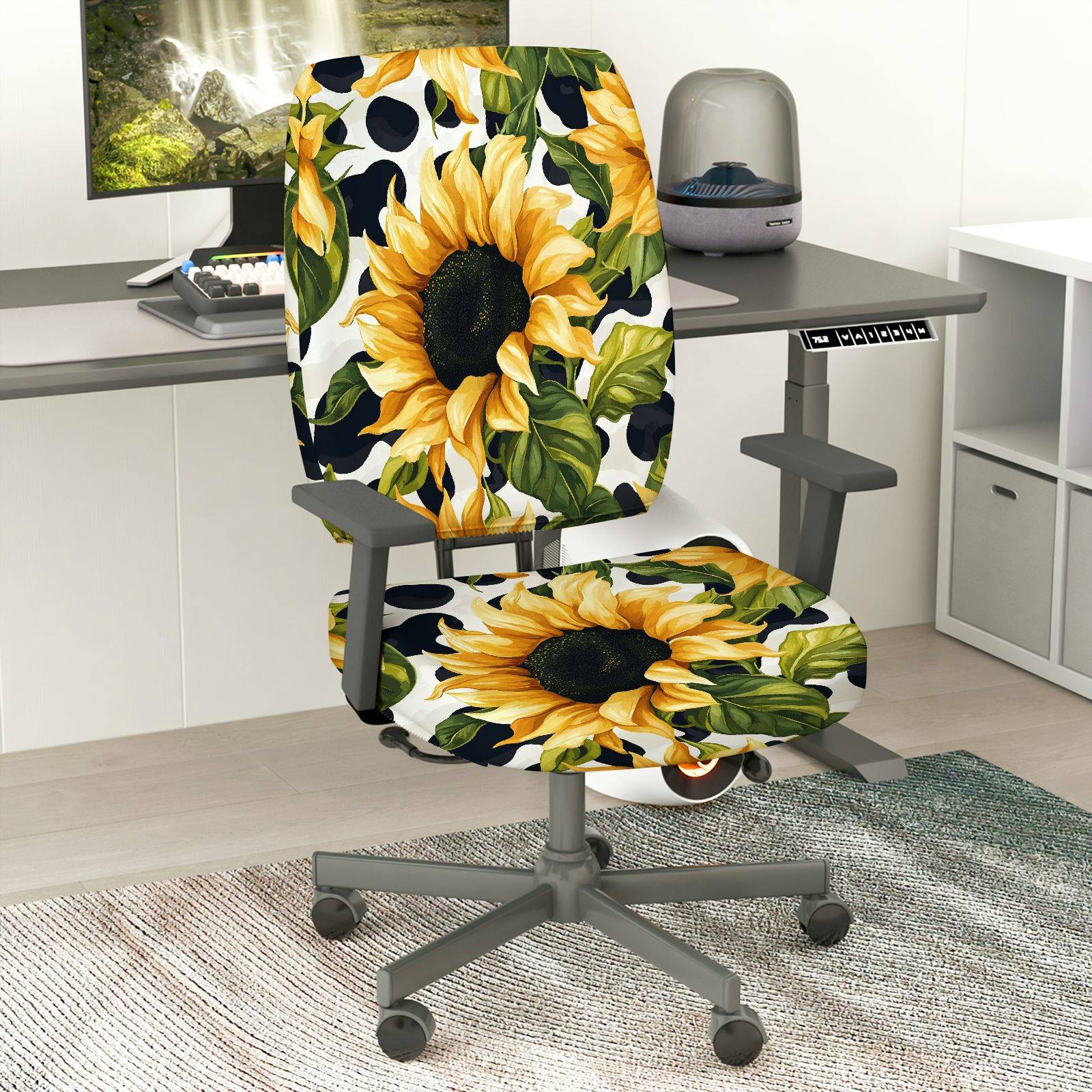 2-Piece Sunflower Floral Leaf Vibrant Decorative  Computer Chair Cover Set, Seat and Backrest