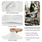 2-Piece Cat Pattern Art Design Animal Print Black White  Computer Chair Cover Set, Seat and Backrest