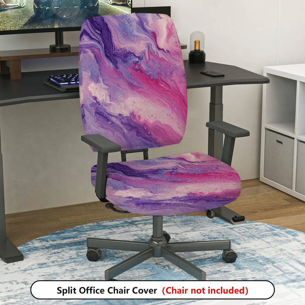 2-Piece Abstract Marble Swirl Pink Purple  Computer Chair Cover Set, Seat and Backrest