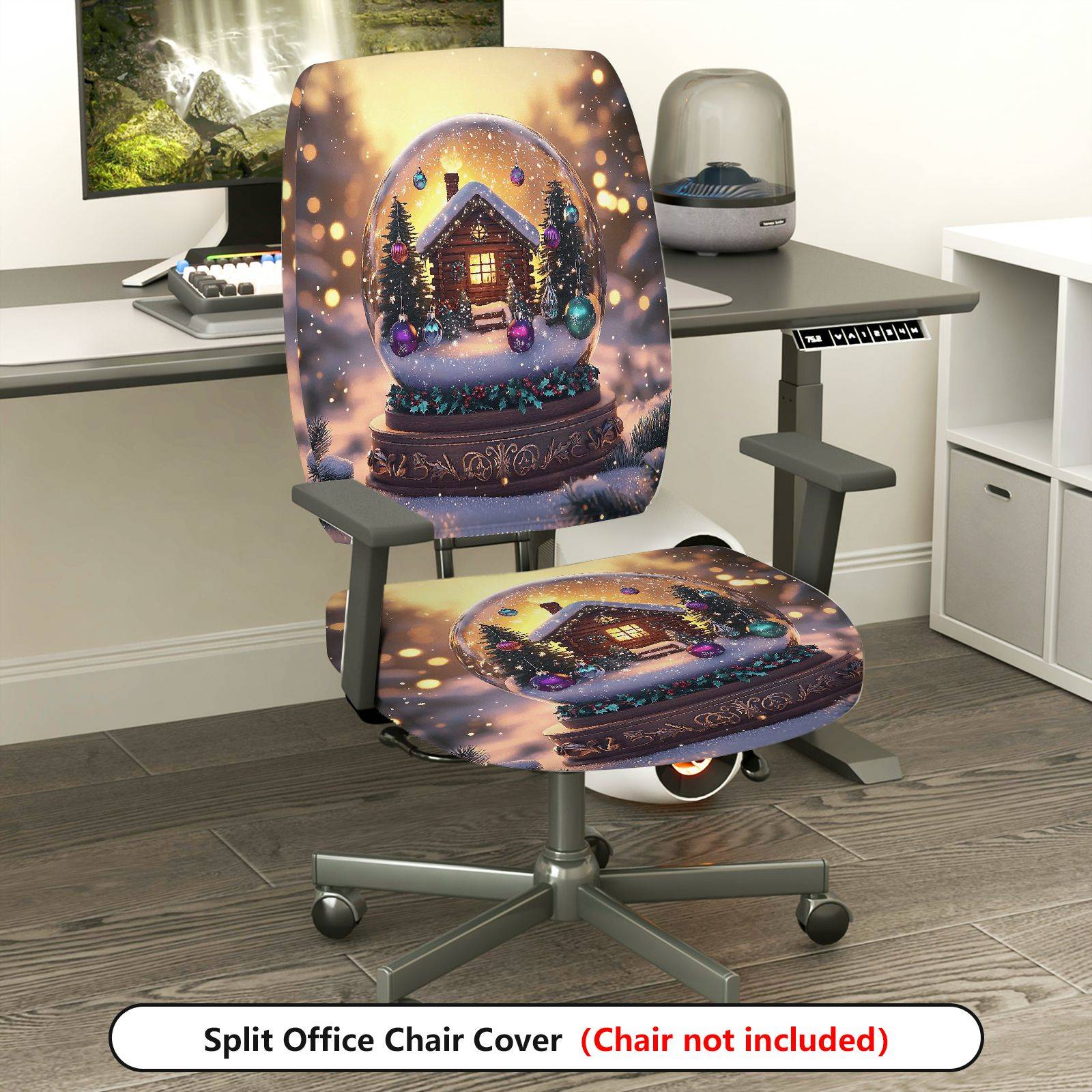 2-Piece Christmas cabin snow globe festive  Computer Chair Cover Set, Seat and Backrest