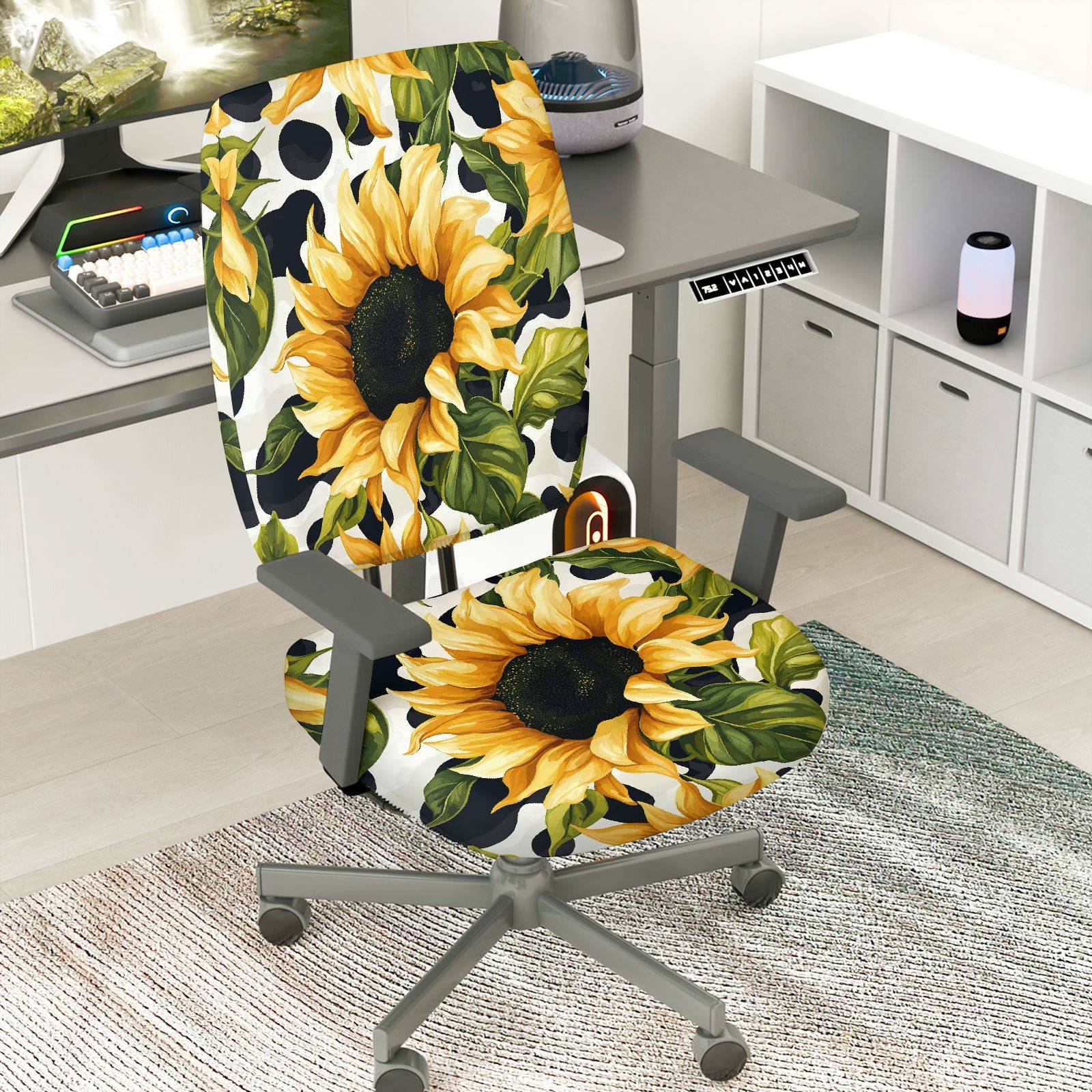 2-Piece Sunflower Floral Leaf Vibrant Decorative  Computer Chair Cover Set, Seat and Backrest