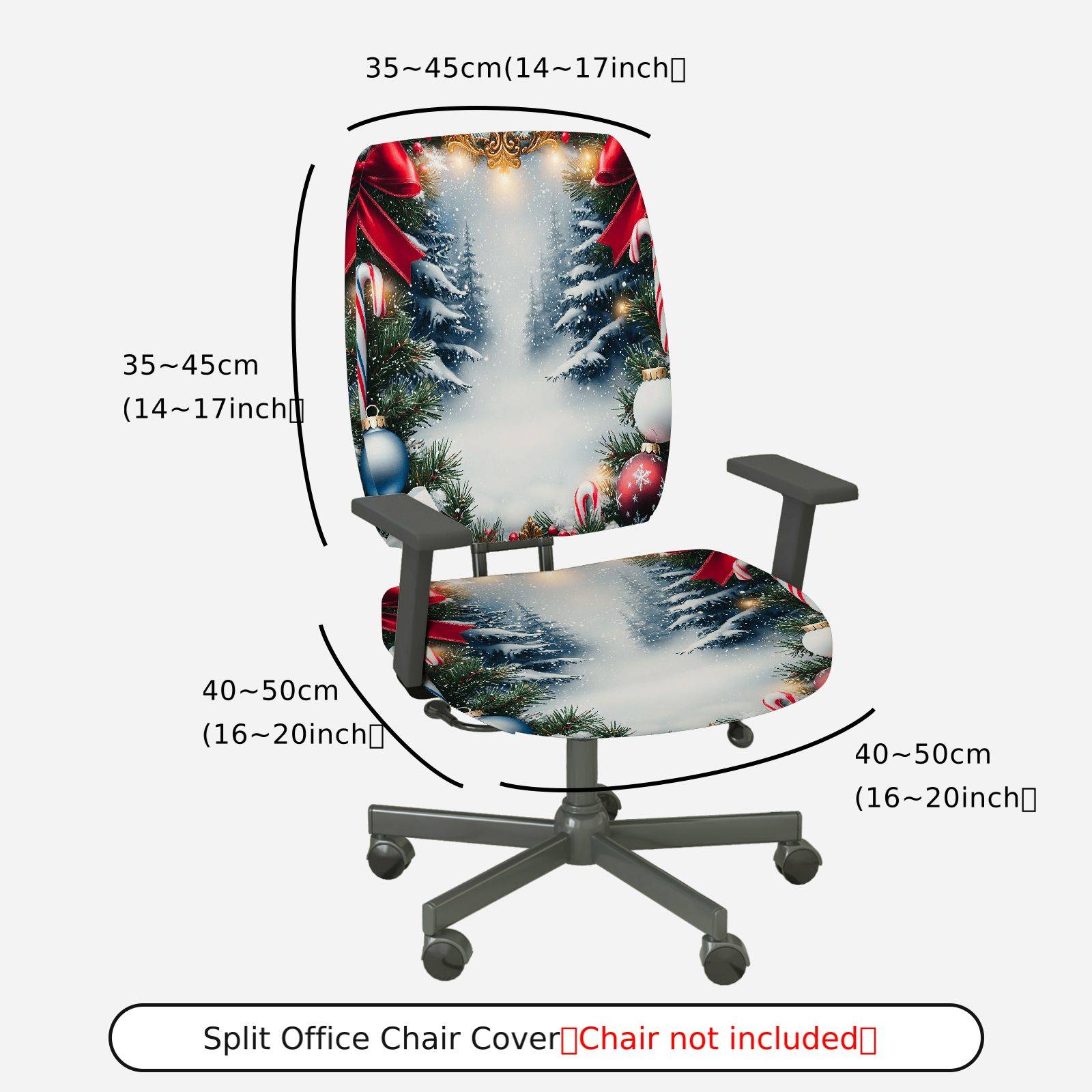 2-Piece Christmas Winter Snow Forest Tree Red Ribbon  Computer Chair Cover Set, Seat and Backrest