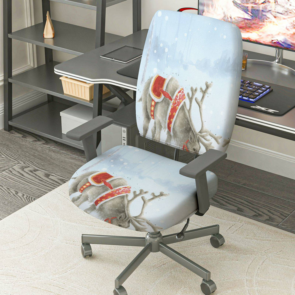 2-Piece Christmas Reindeer Winter Snow Decoration  Computer Chair Cover Set, Seat and Backrest