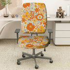 2-Piece Floral Pattern Orange Bloom Flower Bohemian Style Spring  Computer Chair Cover Set, Seat and Backrest