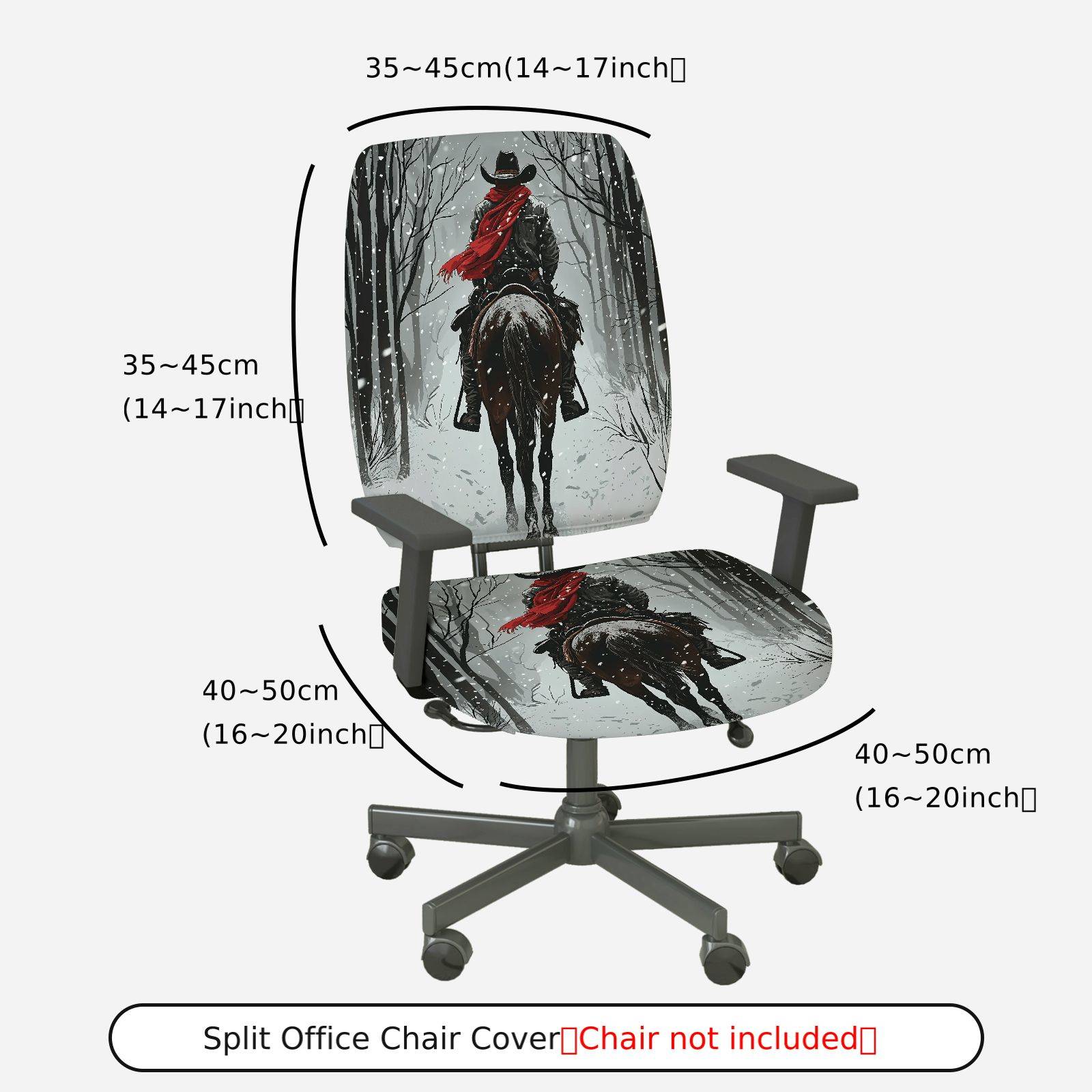 2-Piece Cowboy Snow Forest Red Scarf Winter Christmas  Computer Chair Cover Set, Seat and Backrest