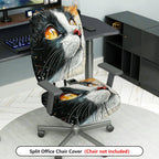 2-Piece Cat Pattern Art Design Animal Print Black White  Computer Chair Cover Set, Seat and Backrest