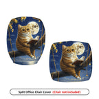 2-Piece Cat Reading Moon Night Starry Swing  Computer Chair Cover Set, Seat and Backrest
