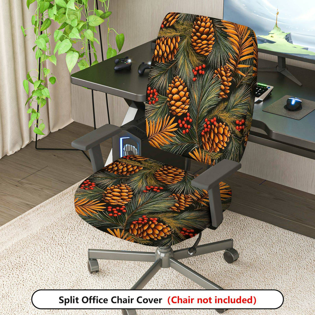 2-Piece Christmas Pinecone Berry Greenery  Computer Chair Cover Set, Seat and Backrest