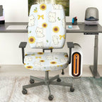2-Piece Cute Sunflower Cat Bow Spring  Computer Chair Cover Set, Seat and Backrest