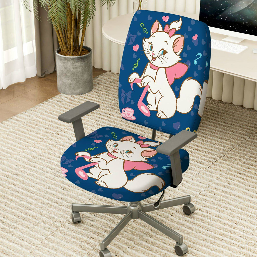 2-Piece Cute cat blue pink heart music bow  Computer Chair Cover Set, Seat and Backrest