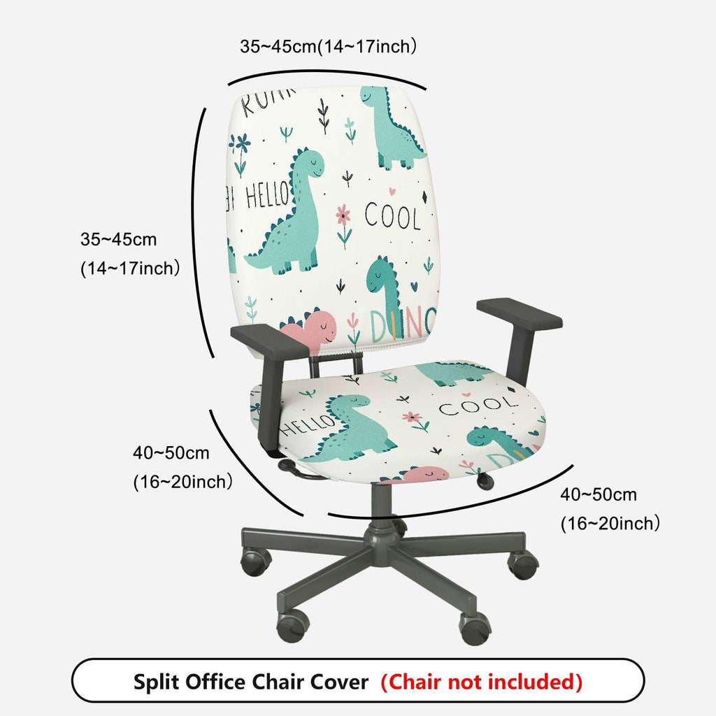 2-Piece Cute Dinosaur Pattern Colorful Fun Playful  Computer Chair Cover Set, Seat and Backrest