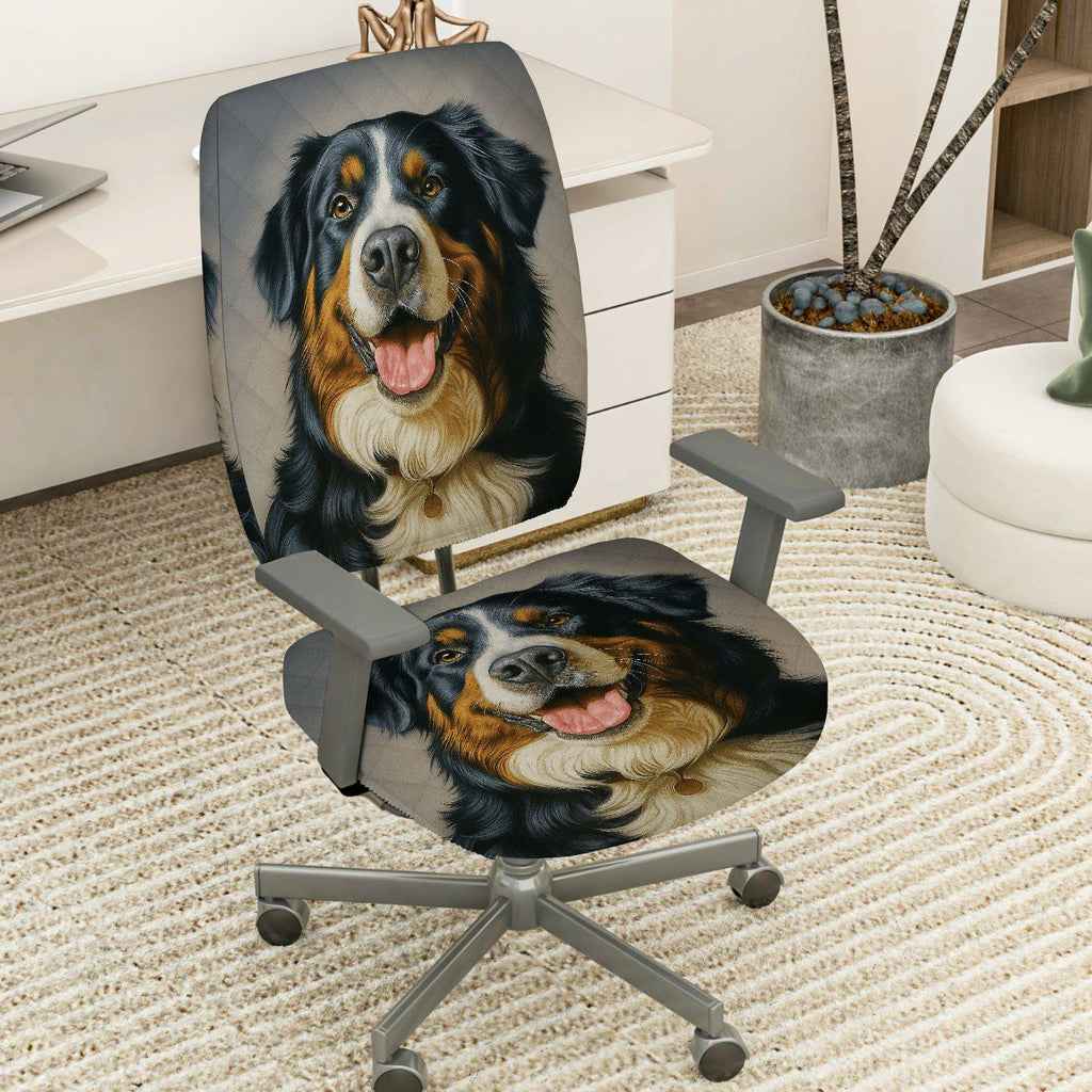 2-Piece Dog Print Animal Theme Cute Home  Computer Chair Cover Set, Seat and Backrest