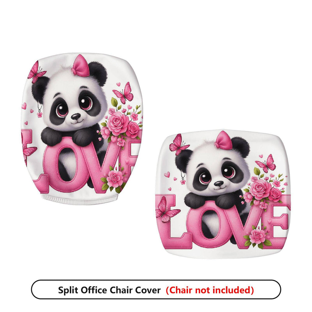 2-Piece Cute Panda Love Pink Floral Butterfly Pattern  Computer Chair Cover Set, Seat and Backrest