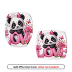 2-Piece Cute Panda Love Pink Floral Butterfly Pattern  Computer Chair Cover Set, Seat and Backrest