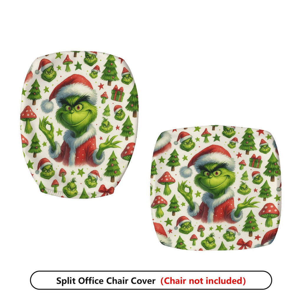 2-Piece Christmas Grinch Santa Tree Gift Decoration  Computer Chair Cover Set, Seat and Backrest