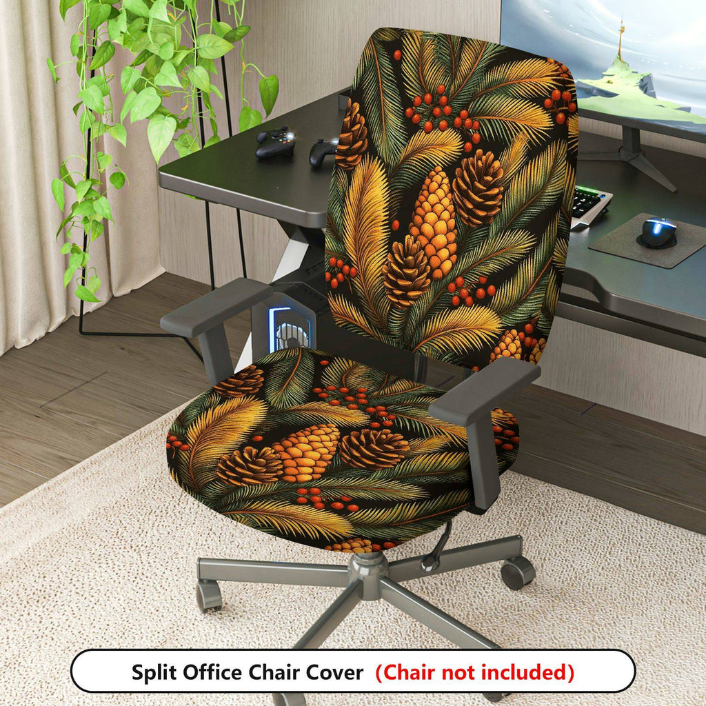 2-Piece Christmas Pinecone Berry Leaf Holiday  Computer Chair Cover Set, Seat and Backrest