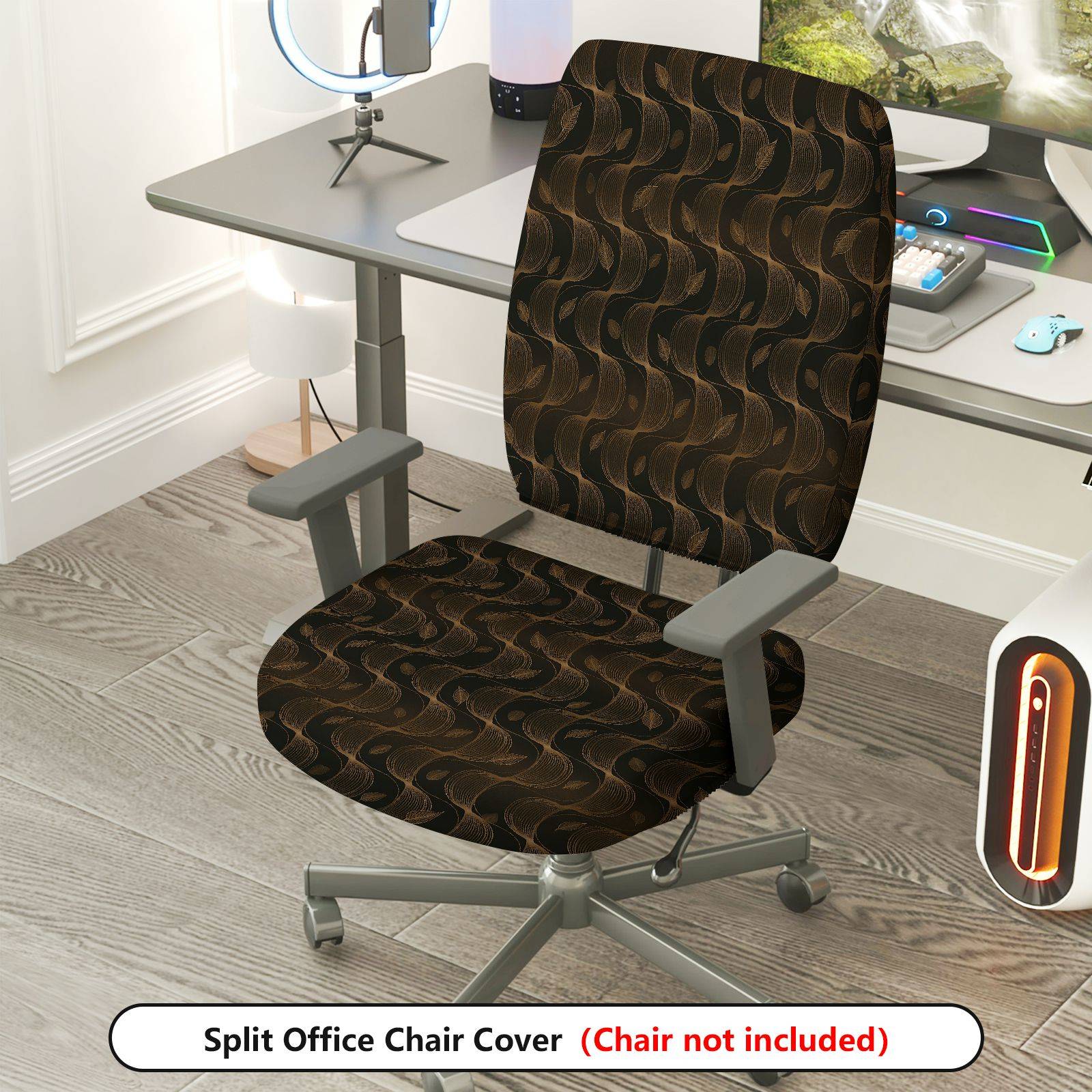 2-Piece Abstract Retro Artistic Black Gold  Computer Chair Cover Set, Seat and Backrest