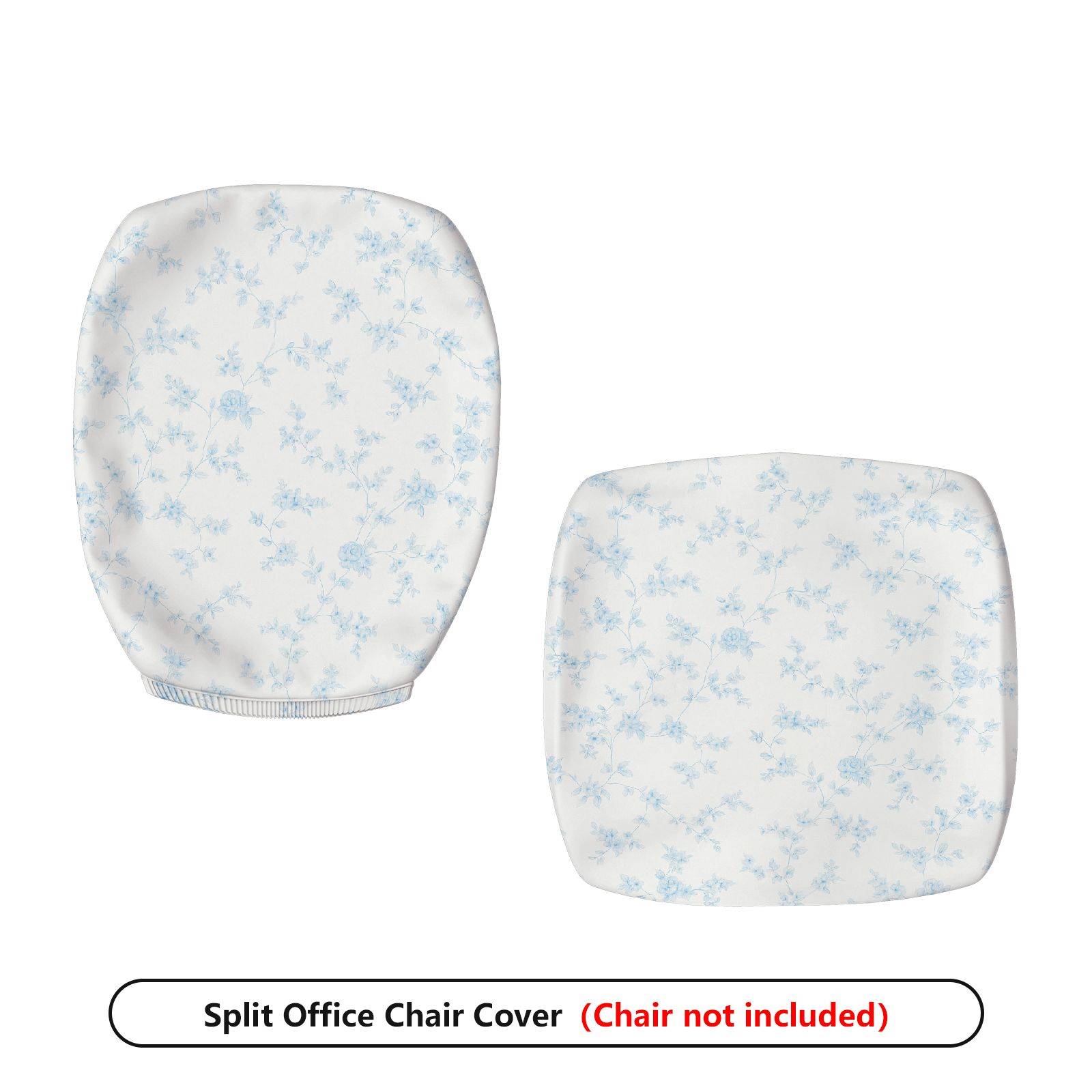 2-Piece Blue Floral Pattern Stylish Decorative  Computer Chair Cover Set, Seat and Backrest