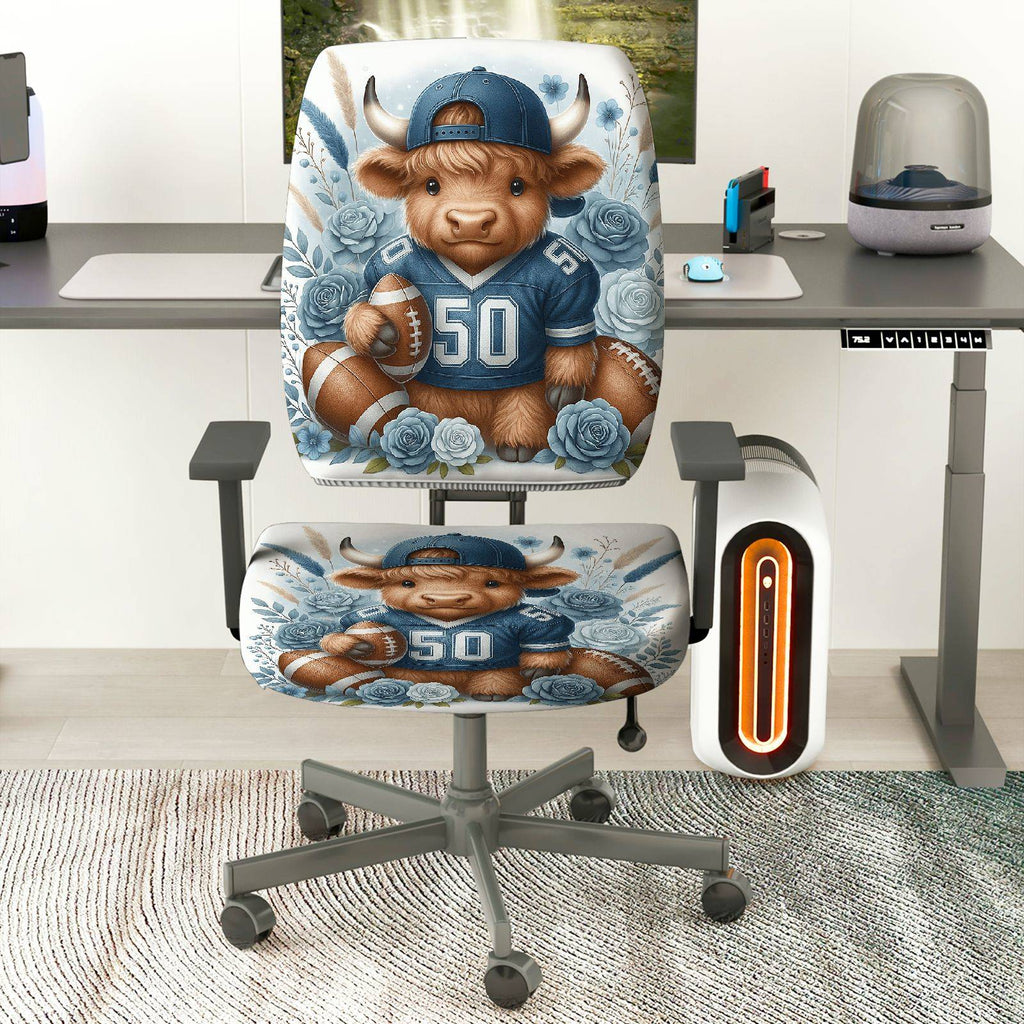 2-Piece Football Buffalo Flowers Sports Animal  Computer Chair Cover Set, Seat and Backrest