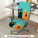 2-Piece Cute Cat Pattern Colorful Fun Whimsical Unique  Computer Chair Cover Set, Seat and Backrest