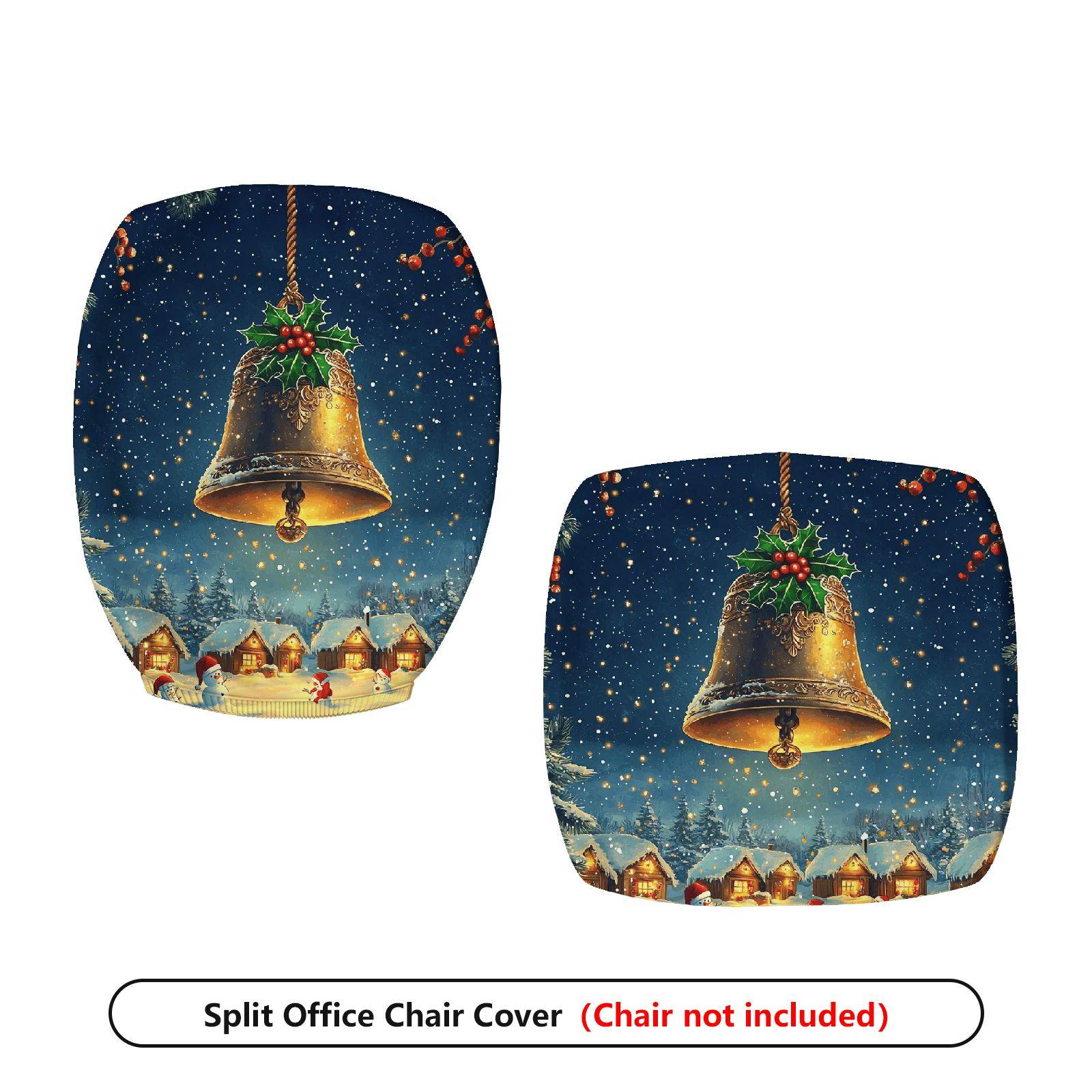 2-Piece Christmas Bell Winter Snow Holiday Decorative  Computer Chair Cover Set, Seat and Backrest