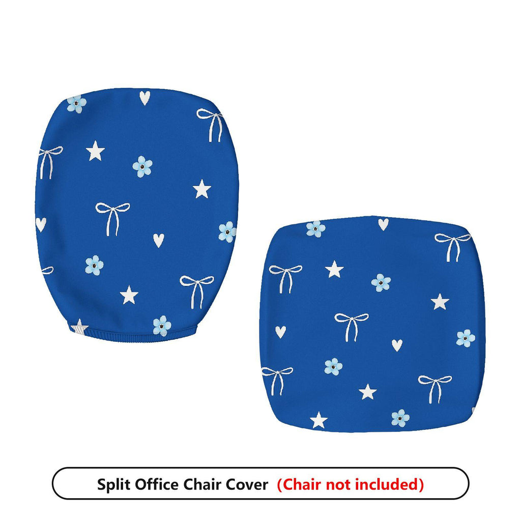 2-Piece Blue Star Heart Bow Flower  Computer Chair Cover Set, Seat and Backrest