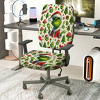 2-Piece Christmas Grinch Santa Tree Gift Decoration  Computer Chair Cover Set, Seat and Backrest