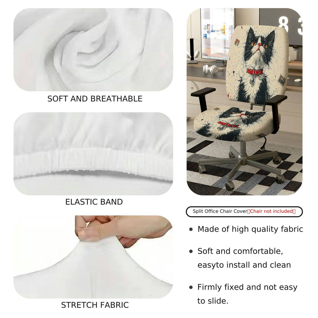 2-Piece Cat Art Vintage Unique Stylish Fun  Computer Chair Cover Set, Seat and Backrest