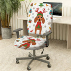 2-Piece Christmas Dog Reindeer Snowflake Gift  Computer Chair Cover Set, Seat and Backrest