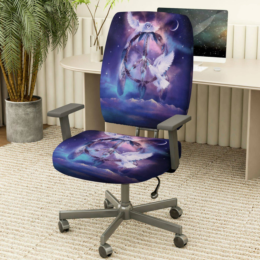 2-Piece Dreamcatcher Moon Stars Dove Peaceful  Computer Chair Cover Set, Seat and Backrest