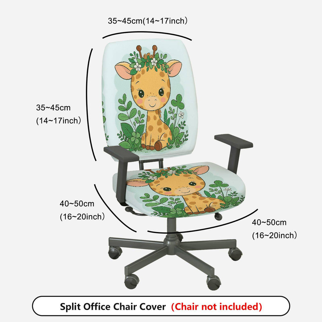 2-Piece Cute Giraffe Animal Jungle Pattern Greenery  Computer Chair Cover Set, Seat and Backrest
