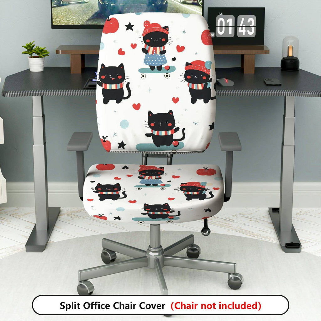 2-Piece Cute Cat Heart Red Winter  Computer Chair Cover Set, Seat and Backrest