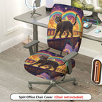 2-Piece Rainbow Starry Night Cat Fantasy Bridge  Computer Chair Cover Set, Seat and Backrest
