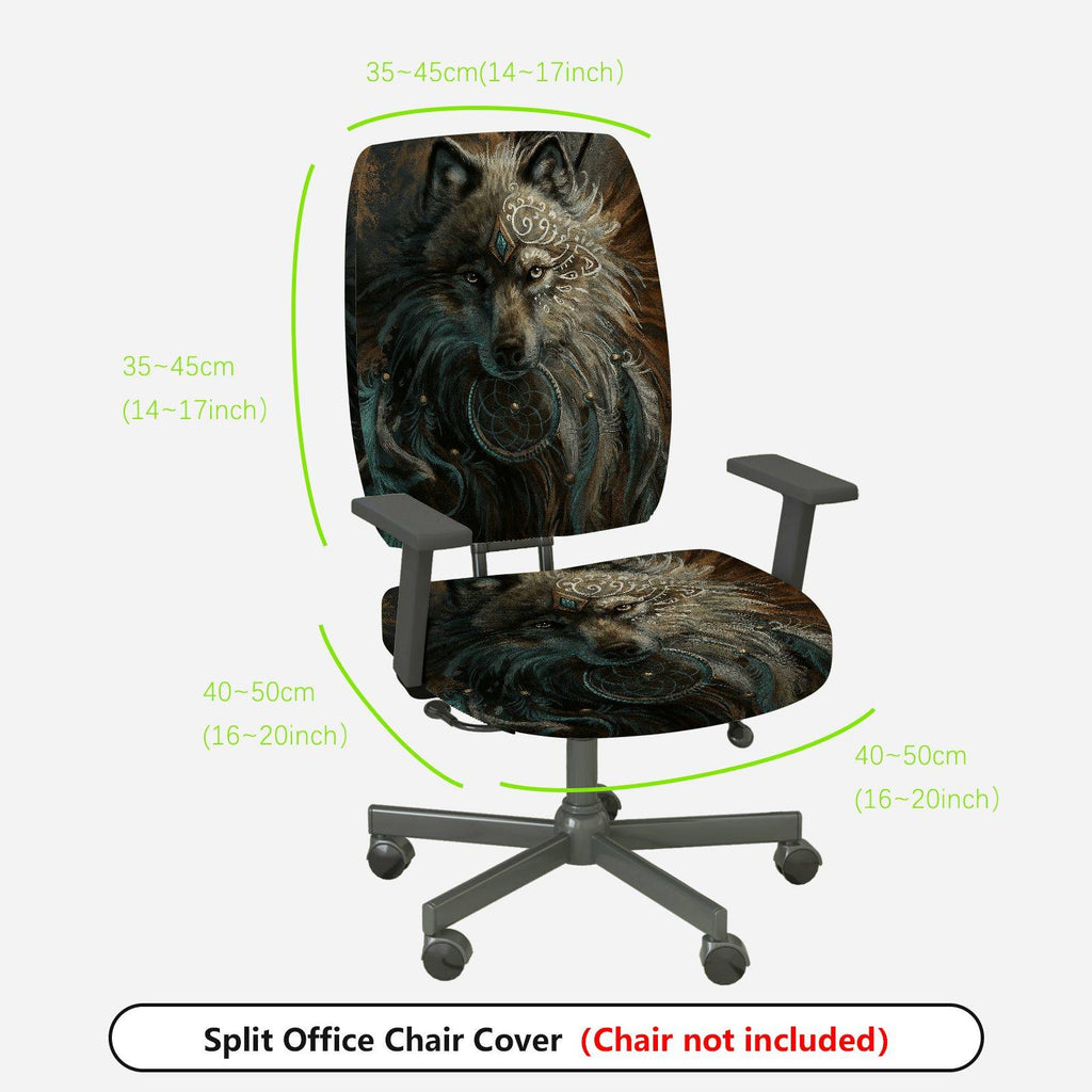 2-Piece Wolf Tribal Dreamcatcher Artistic Mystical  Computer Chair Cover Set, Seat and Backrest