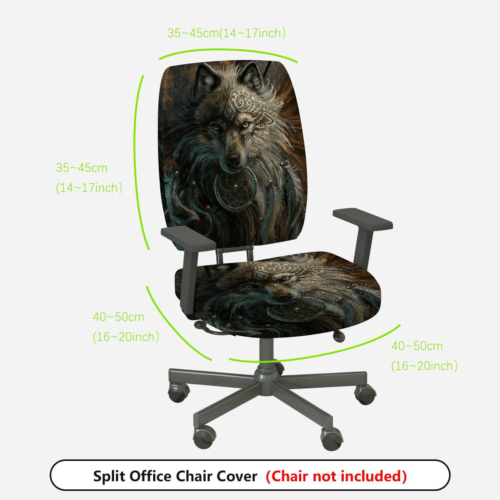2-Piece Wolf Tribal Dreamcatcher Artistic Mystical  Computer Chair Cover Set, Seat and Backrest