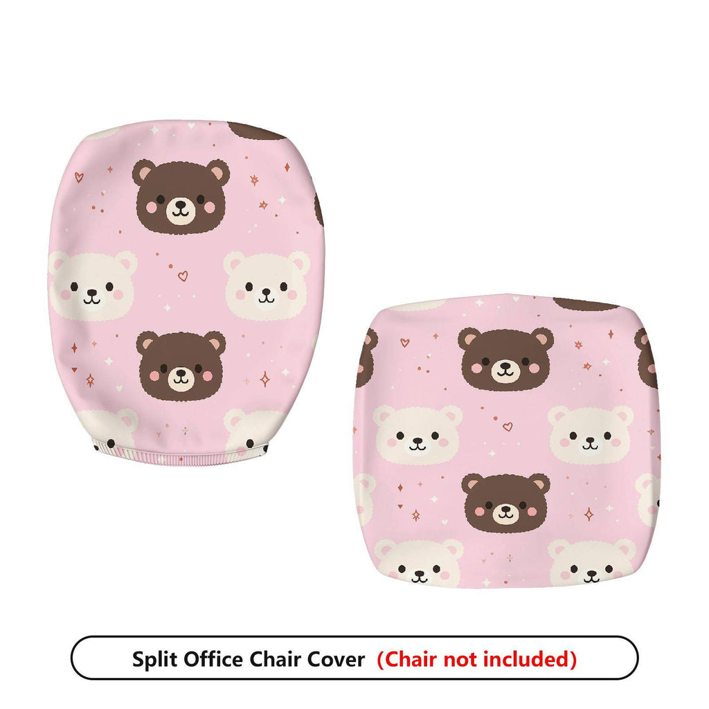 2-Piece Cute Bear Pink Fun Sweet Home  Computer Chair Cover Set, Seat and Backrest