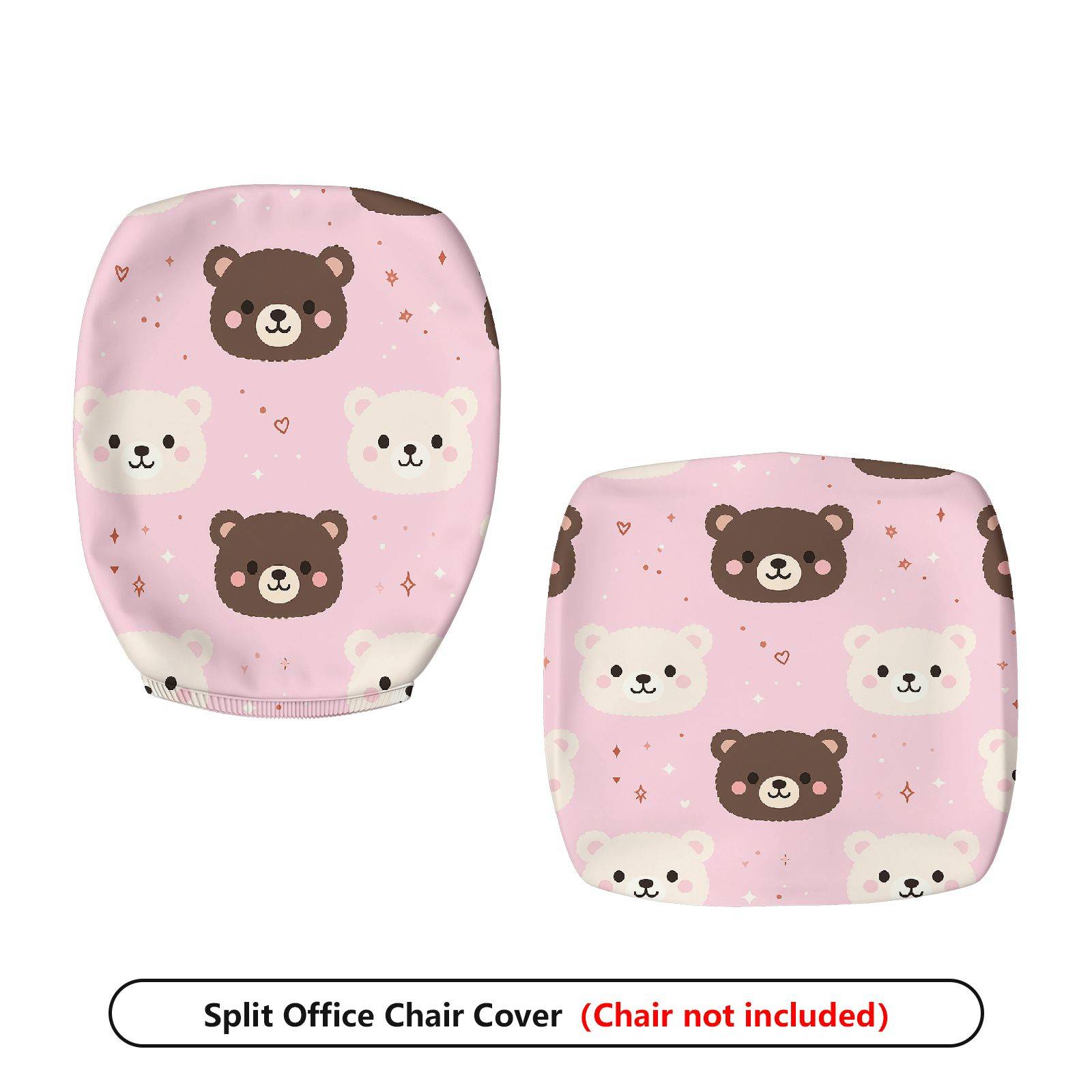 2-Piece Cute Bear Pink Fun Sweet Home  Computer Chair Cover Set, Seat and Backrest