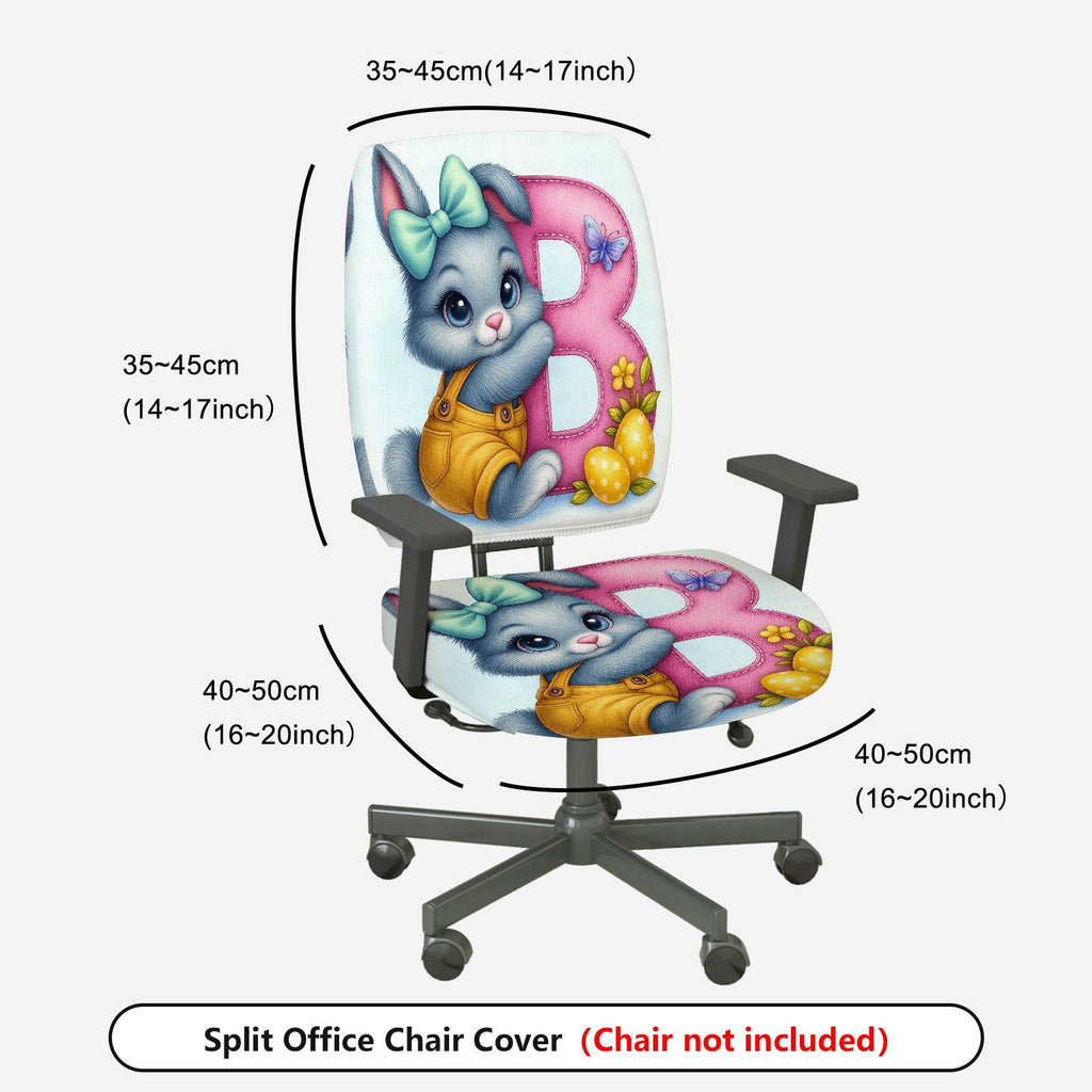 2-Piece Rabbit Easter Spring Colorful Cute  Computer Chair Cover Set, Seat and Backrest