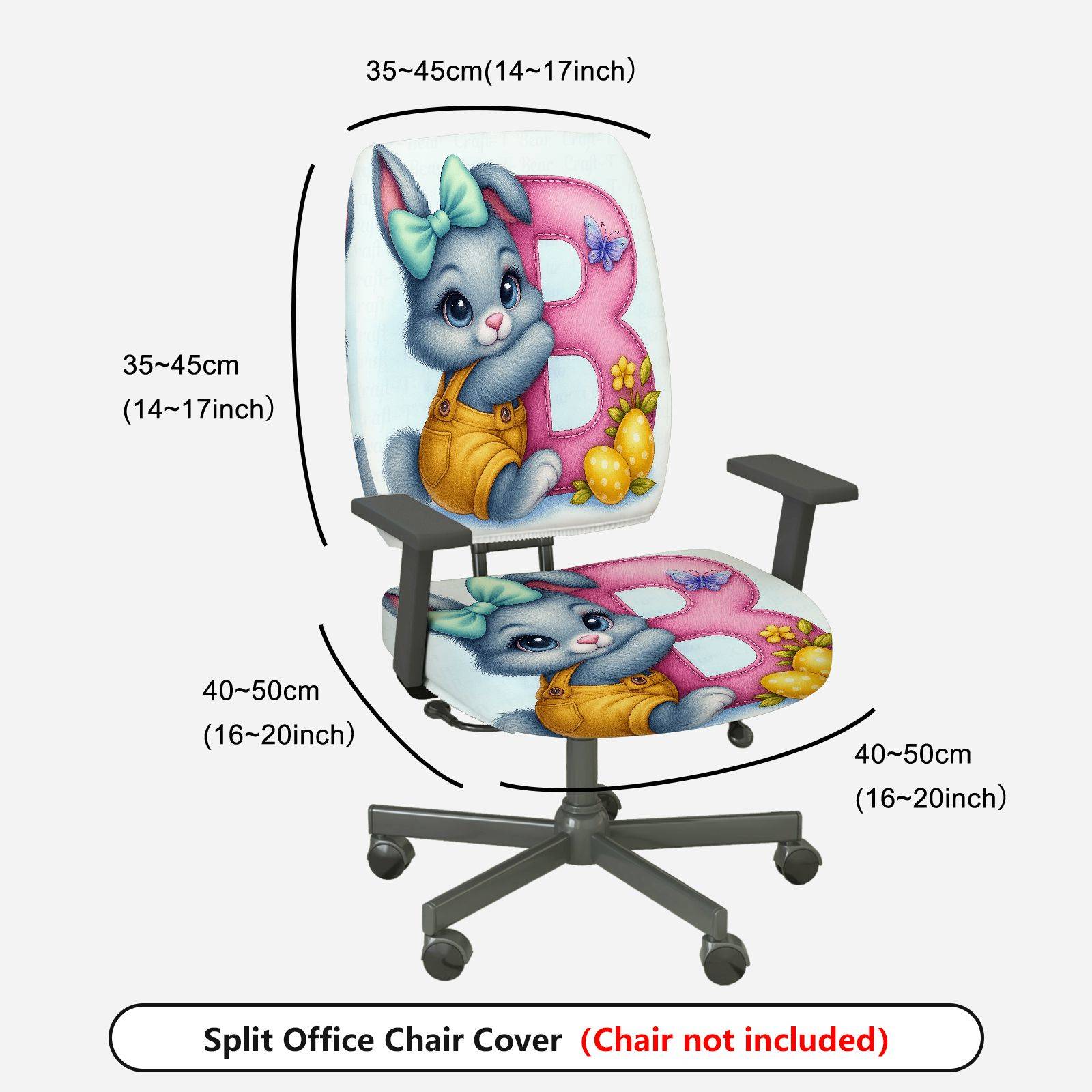2-Piece Rabbit Easter Spring Colorful Cute  Computer Chair Cover Set, Seat and Backrest